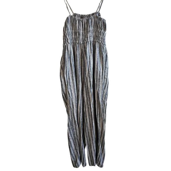 NWT Linen-Blend Cami Wide-Leg Jumpsuit Navy White Striped Size Medium - Picture 5 of 13